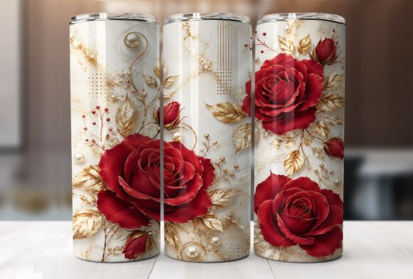 3D Red Roses Floral Skinny Tumbler Wrap