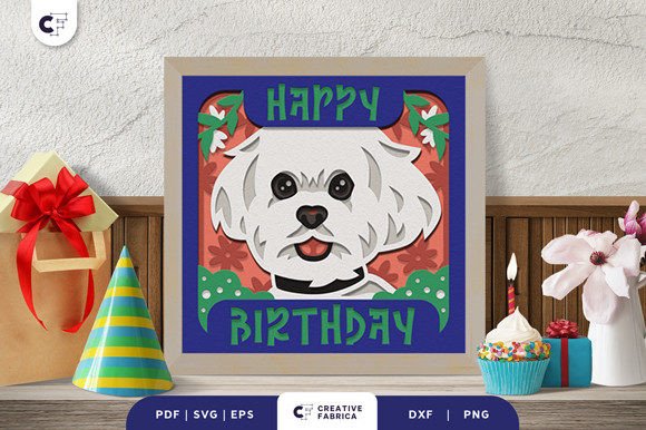 Birthday Maltese 3D Shadow Box
