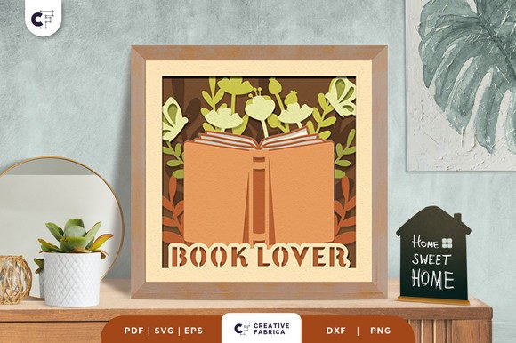 Book Lovers 3D Shadow Box Paper Cut SVG