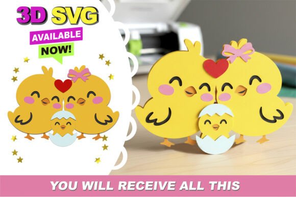 Chicken Family Love 3D SVG: A Whimsical Crafting Asset