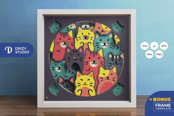Colorful Cat 3D Layered Paper Cut
