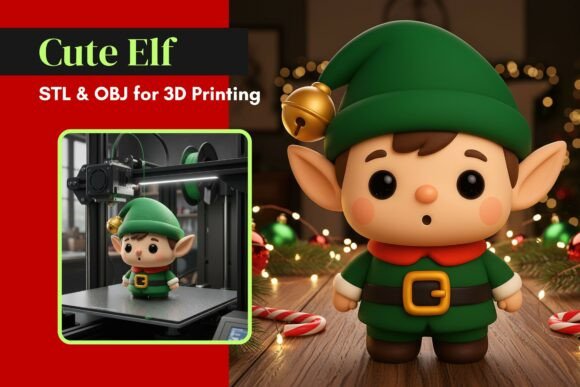 Cute Christmas Elf 3D Print: Bringing Kawaii Holiday Cheer to Your Workspace