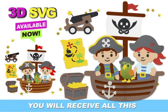 Cute Pirate Elements 3D SVG