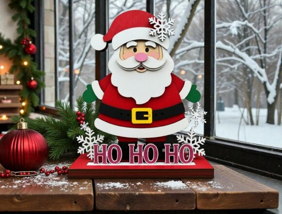 Cute Santa HO HO HO 3D Standing Sign SVG