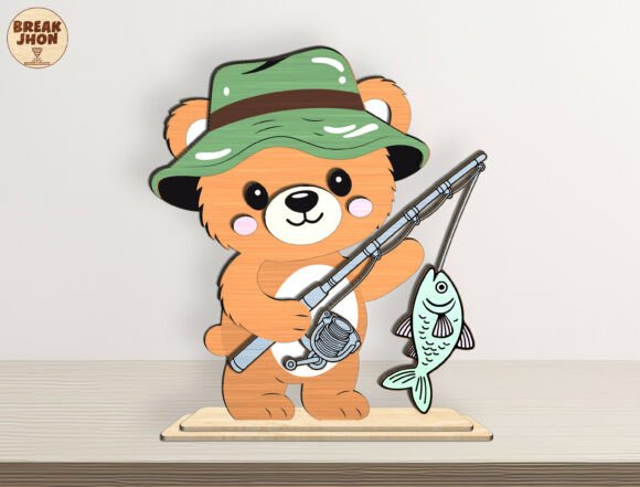 Fishing Bear 3D Layered Laser Cut SVG