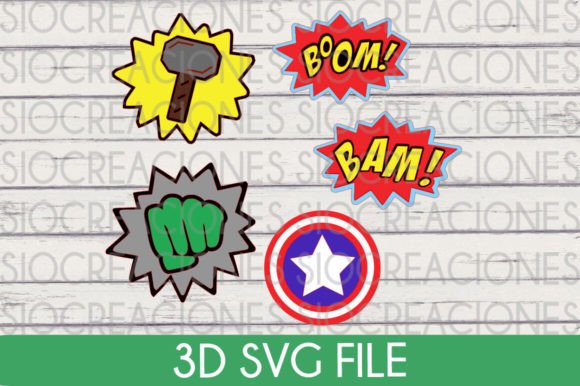 Logos Superheroes. 3D SVG: Layered Designs for Cutting Machines