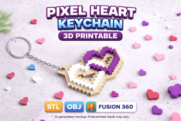 Pixel Heart Keychain 3D Printable
