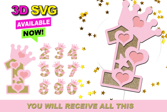 Princess Numbers 3D SVG