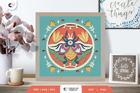 Spring Beetle Folk Art 3D Paper Cut SVG