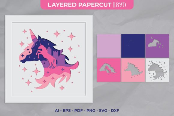Unicorn 3D Shadow Box SVG